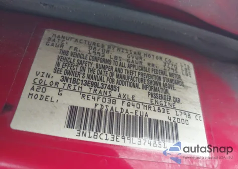 2009 Nissan Versa 1.8S z USA, uszkodzony, nr VIN 3N1BC13E99L374851